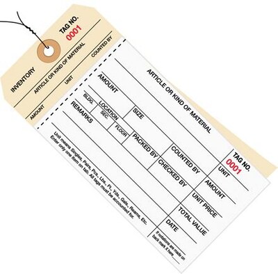 Staples - 6 1/4 x 3 1/8 - (1500-1999) Inventory Tag 2 Part Carbonless Stub Style #8 - Pre-Wired, 500/Case