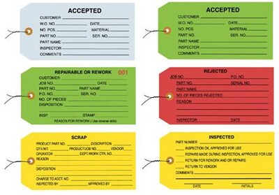 Quill Brand® - 4 3/4 x 2 3/8 - Repairable or Rework Inspection Tag - Pre-Wired, 1000/Case
