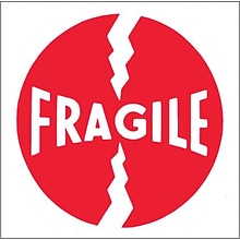 Tape Logic Fragile (Round) Tape Logic Shipping Label, 4 x 4, 500/Roll