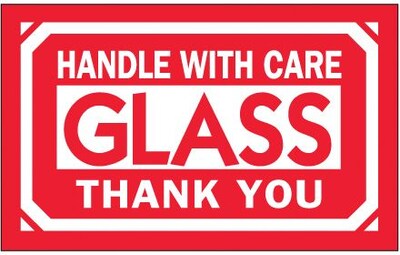 Tape Logic Glass - Handle With Care Thank You Shipping Label, 3 x 5, 500/Roll