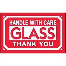 Tape Logic Glass - Handle With Care Thank You Shipping Label, 3 x 5, 500/Roll