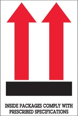 Tape Logic Labels, Inside Packages Comply , Arrow, 4 x 6, Red/White/Black, 500/Roll (DL1480)