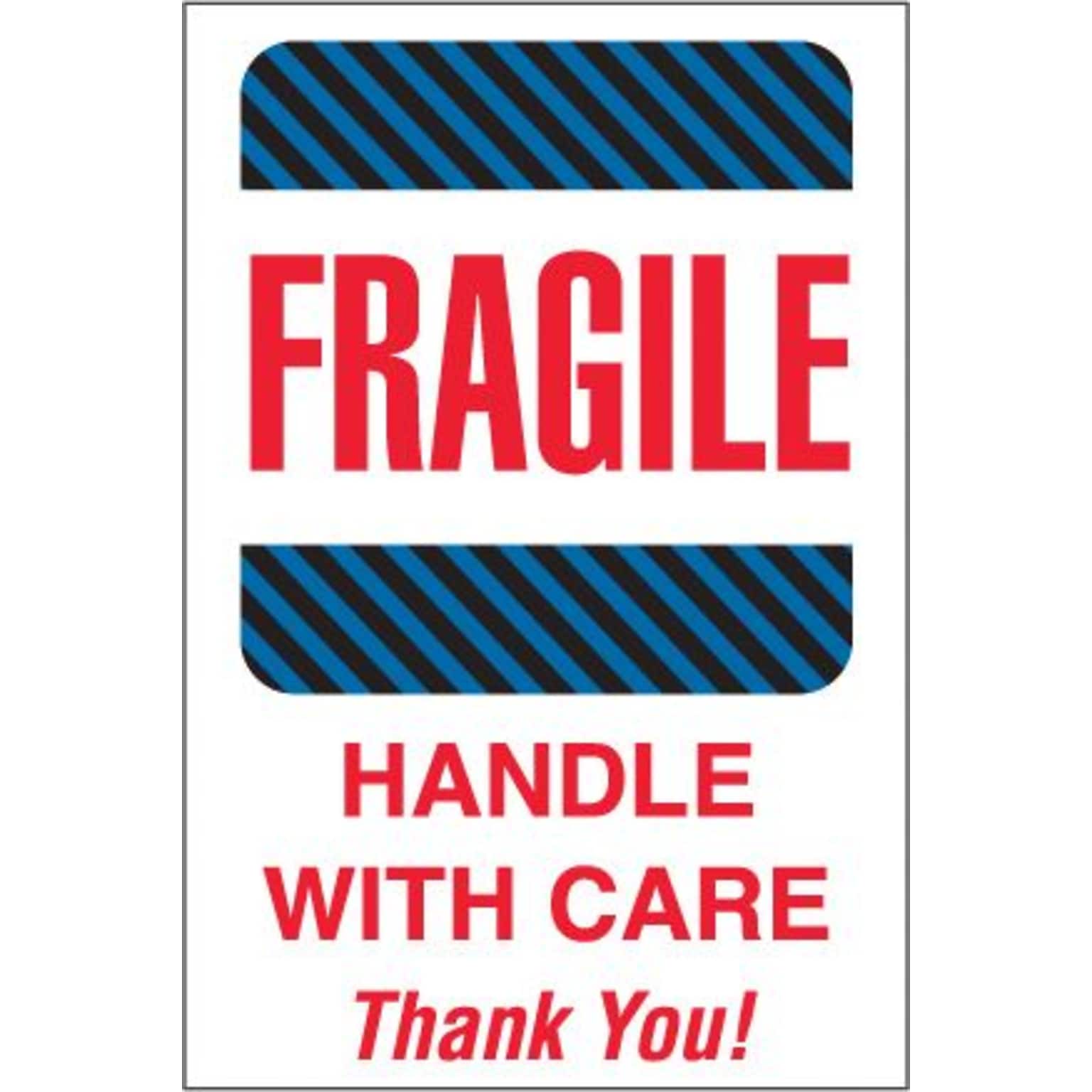 Tape Logic Fragile - Handle With Care Thank You! Shipping Label, 4 x 6, 500/Roll