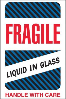 Tape Logic Fragile - Liquid in Glass Shipping Label, 4 x 6, 500/Roll