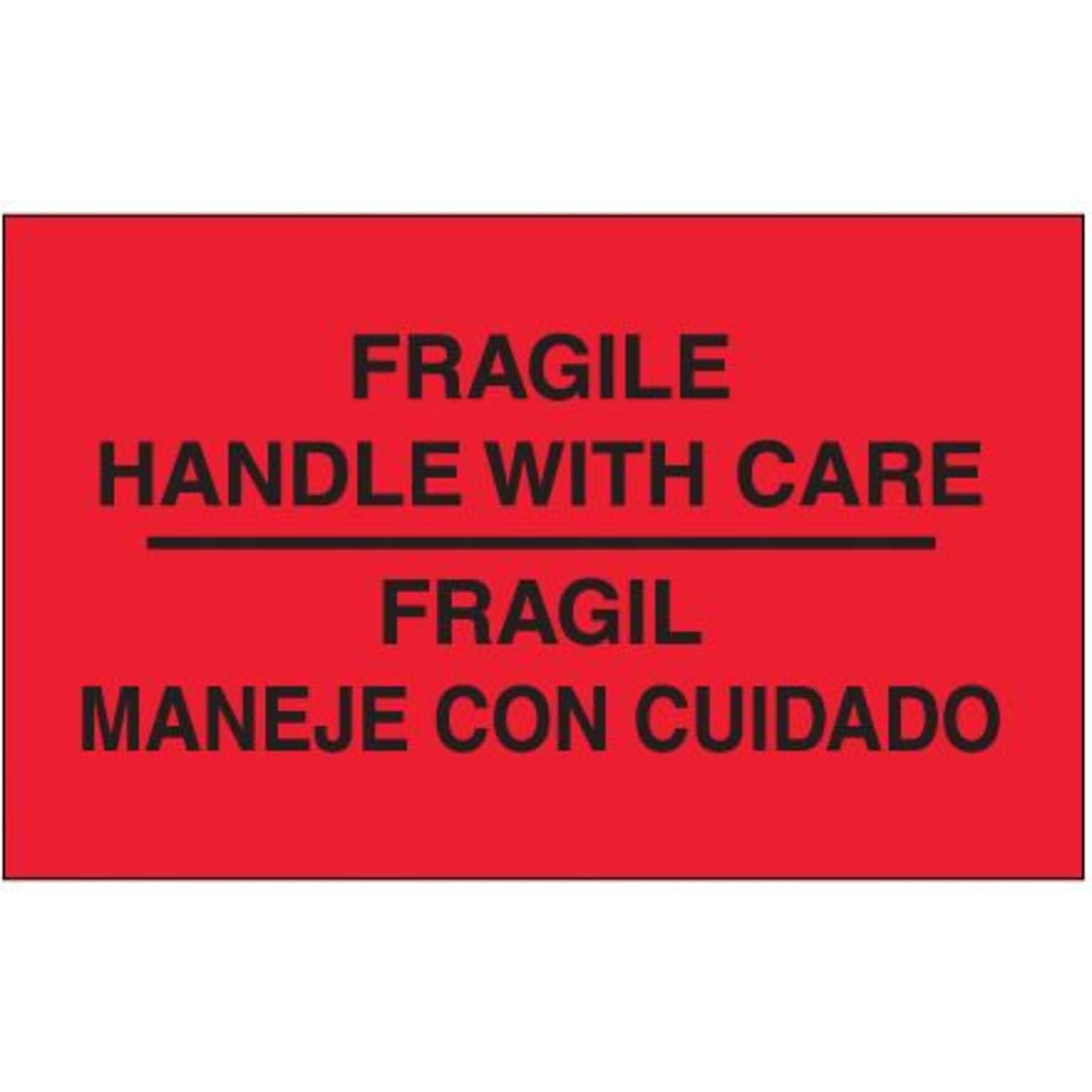 Tape Logic Fragile - Handle With Care Shipping Label Bilingual, 3 x 5, 500/Roll