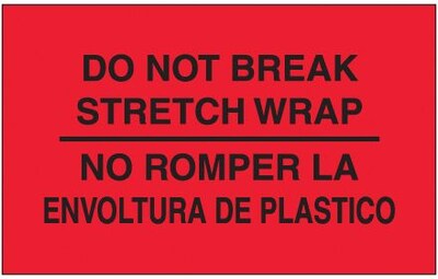 Tape Logic® Bilingual Labels, No Romper La Envoltura De Plastico, 3 x 5, Fluorescent Red, 500/Ro