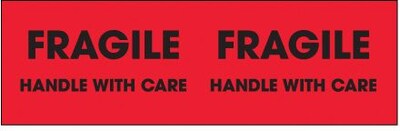 Tape Logic Labels, Fragile - Handle With Care, 3 x 10, Fluorescent Red, 500/Roll