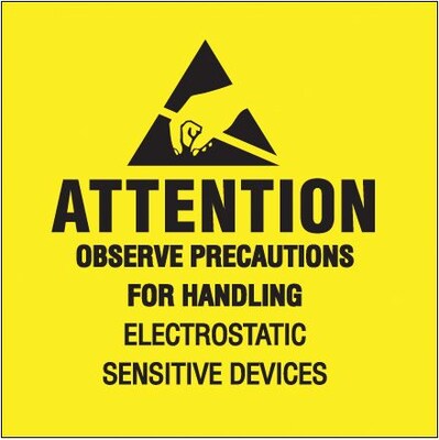 Tape Logic Labels, Attention - Observe Precautions, 4 x 4, Black/Yellow, 500/Roll
