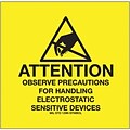 Tape Logic Labels, Attention - Observe Precautions, 4 x 4, Black/Yellow, 500/Roll (DL9083)