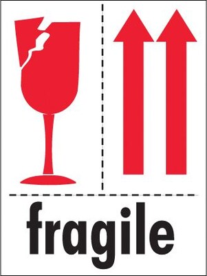 Tape Logic® Labels, "Fragile", 3" x 4", Red/White/Black, 500/Roll (IPM319)