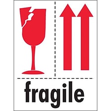 Tape Logic® Labels, Fragile, 3 x 4, Red/White/Black, 500/Roll (IPM319)