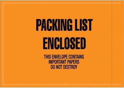 Quill Brand Packing List Envelope, 4 1/2 x 6 - Mil-Spec Orange Full Face Packing List Enclosed, 1000/Case