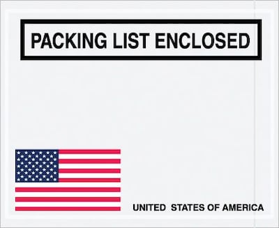 Quill Brand® Packing List Envelope, 4.5 x 5.5, U.S.A. Flag Panel Face, Packing List Enclosed, 10