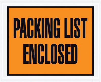 Staples Packing List Envelope, 4 1/2 x 5 1/2 - Orange Full Face, Packing List Enclosed, 1000/Cas