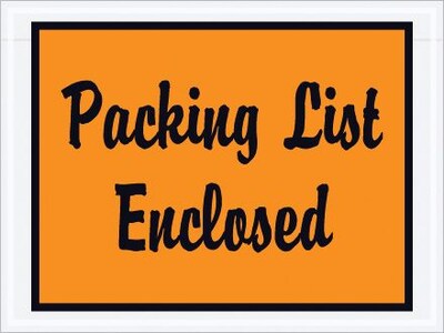 Quill Brand Packing List Envelope, 4 1/2 x 6 - Orange Full Face, Packing List Enclosed, 1000/Case