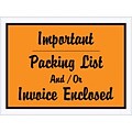 Quill Brand Packing List Envelope, 4 1/2 x 6 - Orange Full Face, Important Packin, 1000/Case
