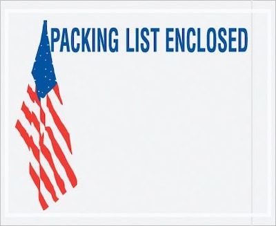Quill Brand® Packing List Envelope, 4 1/2 x 5 1/2, 2 Mil - U.S.A. Flag Panel Face, Packing List E