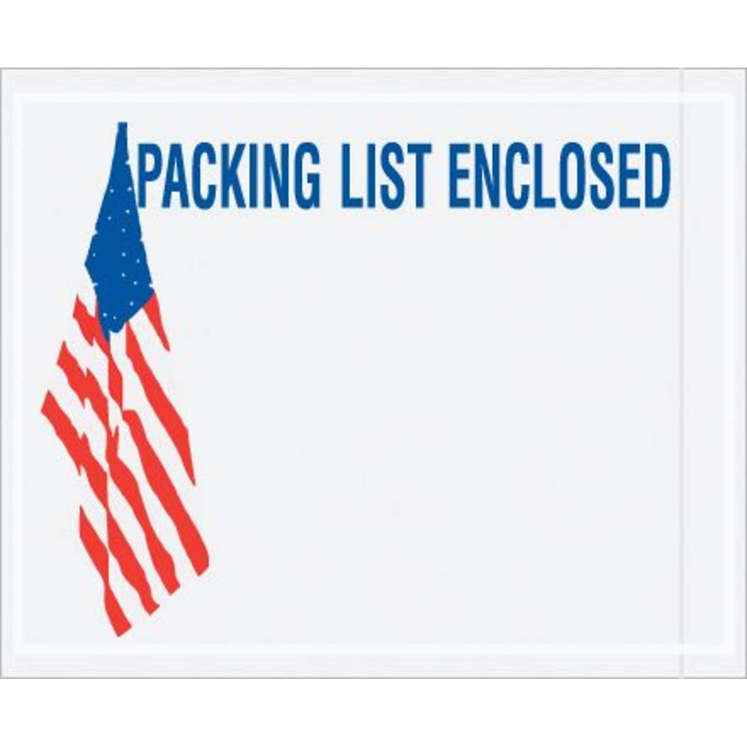 Quill Brand® Packing List Envelope, 4 1/2 x 5 1/2, 2 Mil - U.S.A. Flag Panel Face, Packing List Enclos, 1000/Case