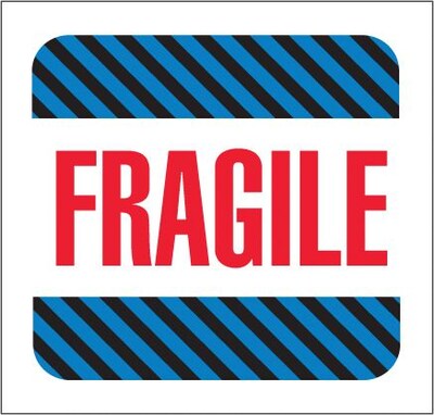 4 x 4 Fragile (Black/Blue Stripes) Label