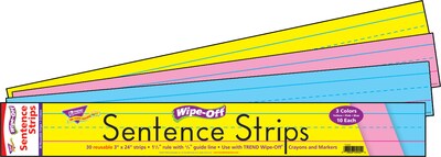 Trend Wipe-Off Sentence Strips, 24 x 3, Multicolor, 24/PK, 3 PK/BD