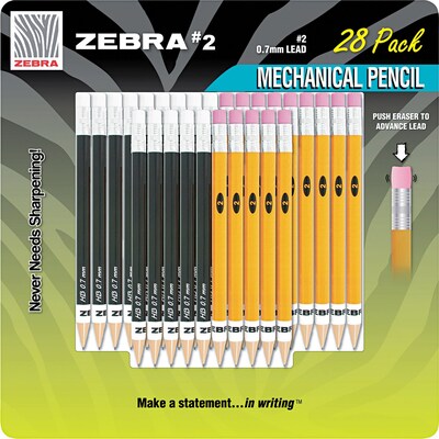 Zebra Pen Zebra #2 Mechanical Pencil, 0.7mm Fine Point, Assorted 28pk