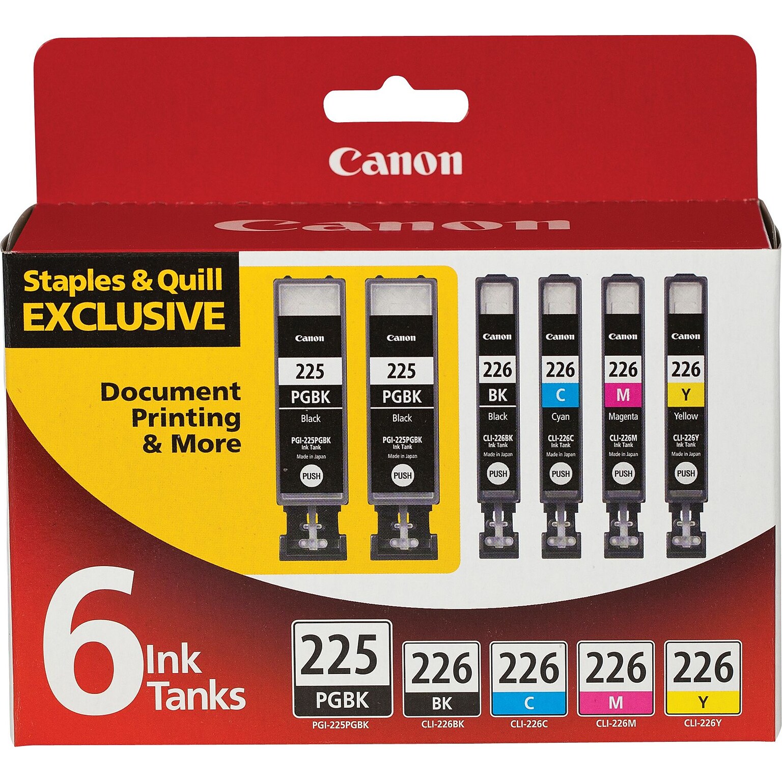 Canon 225/226 Black/Photo Black/Cyan/Magenta/Yellow Standard Yield Ink Cartridge, 6/Pack (4530B012)