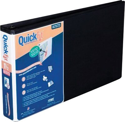 Stride® QuickFit® 1-1/2" Round-Ring Spreadsheet View Binder, Landscape Oriented, Black, For 8-1/2x14