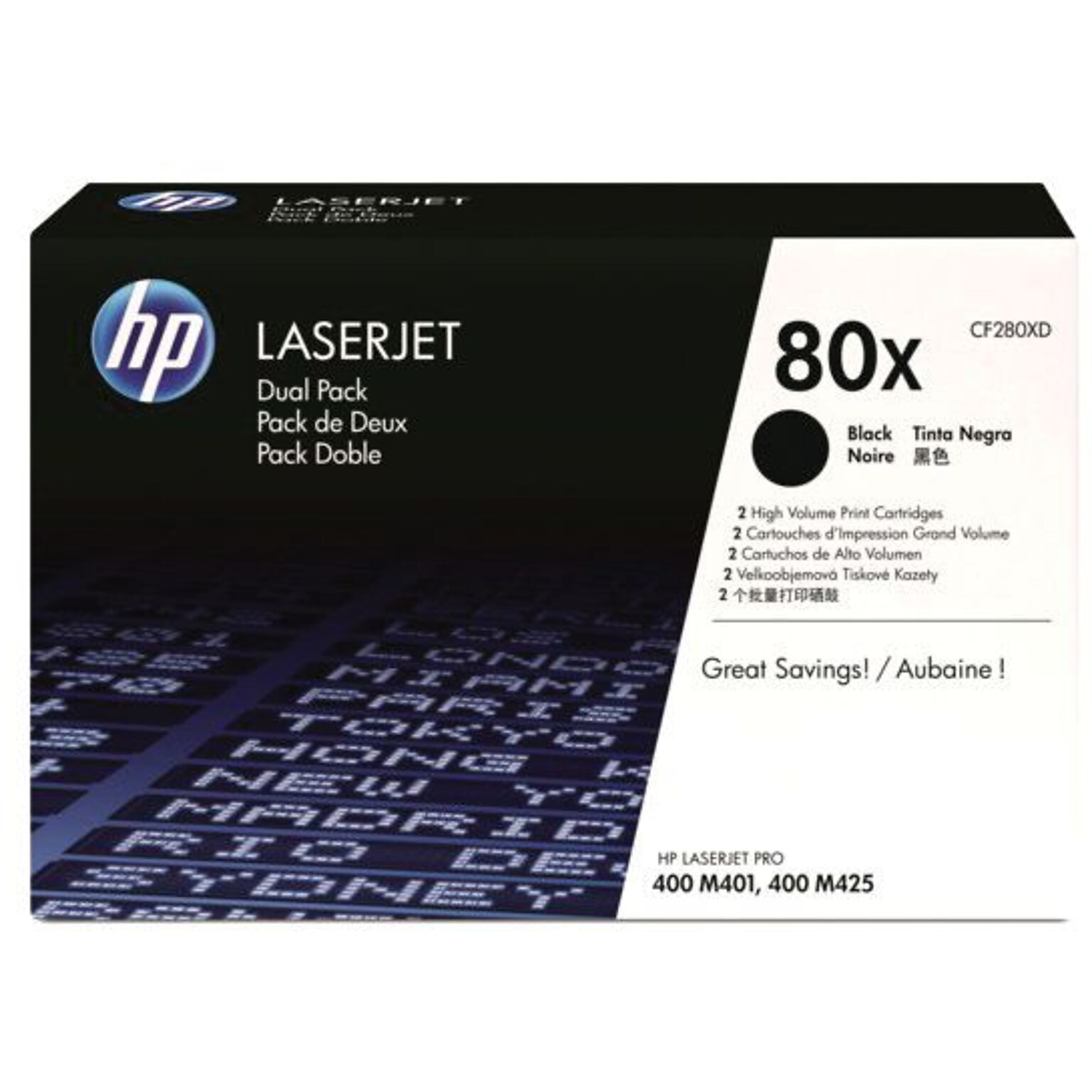 HP 80X Black High Yield Toner Cartridge, 2/Pack  (CF280XD)