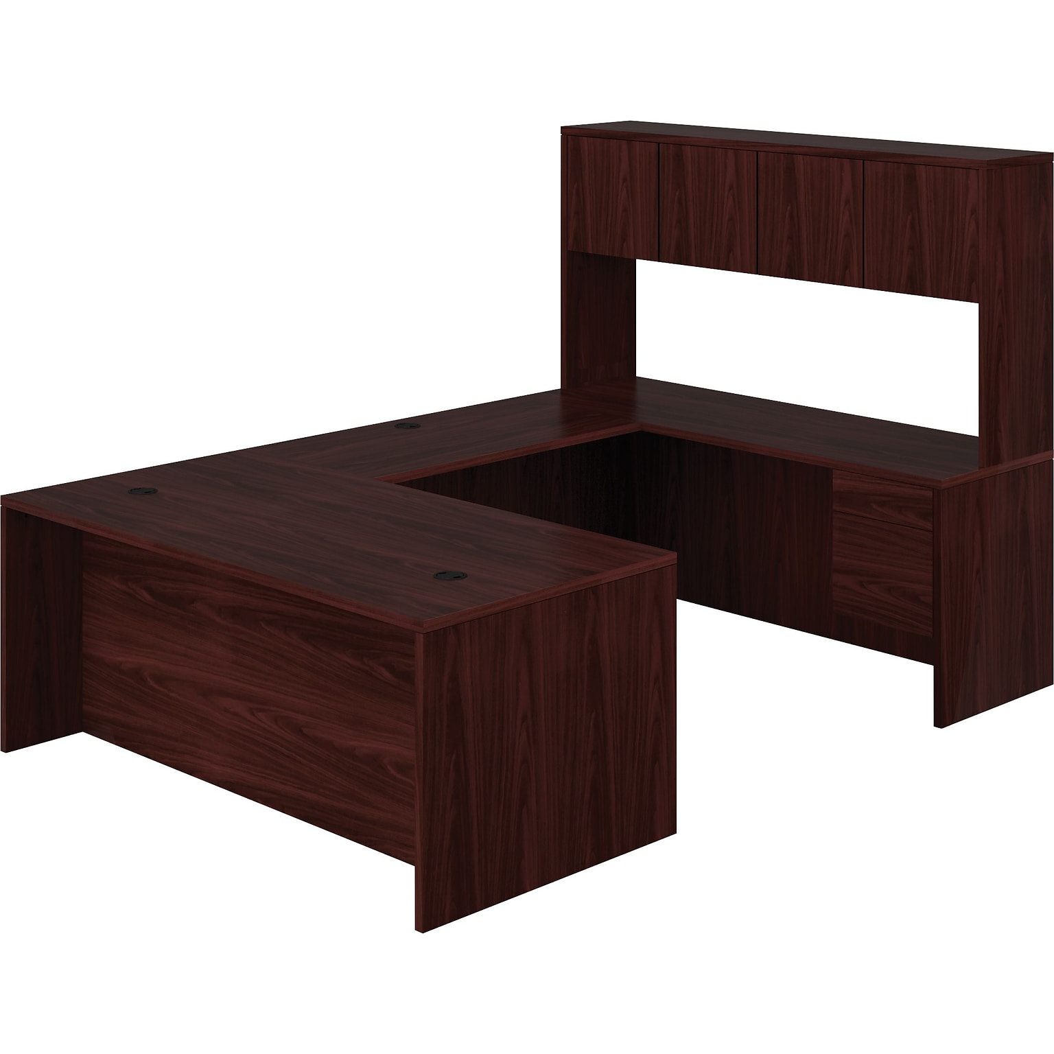 HON 10500 Series Bundle Solutions Left U-Station with Stack-On Storage, Mahogany, 72 x 108