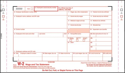 TOPS® W-2 Tax Form, 6 Part, White, 9 1/2 x 5 1/2, 100 Forms/Pack