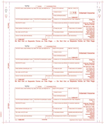 TOPS® 1099INT Tax Form, 4 Part Carbonless, White, 9 x 3 2/3, 102 Forms/Pack
