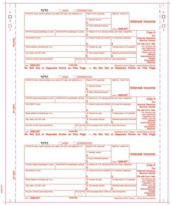 TOPS® 1099INT Tax Form, 3 Part, White, 9 x 3 2/3, 102 Forms/Pack