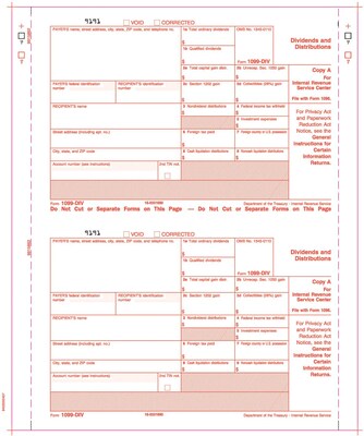 TOPS® 1099DIV Tax Form, 3 Part, White, 9 x 5 1/2, 100 Forms/Pack