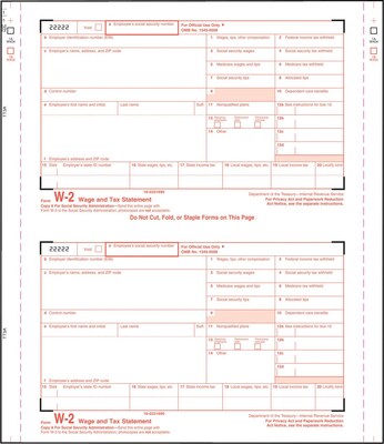 TOPS® W-2 Tax Form, 3 Part, Continuous Employer Set, White, 9 1/2 x 5 1/2, 100 Forms/Pack