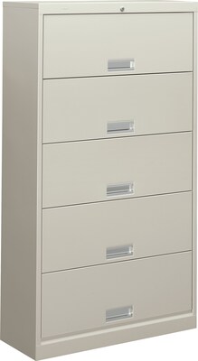 HON® Brigade® 600 Series 5 Drawer Lateral File Cabinet, Light Gray, Letter, 36W (HON625LQ)
