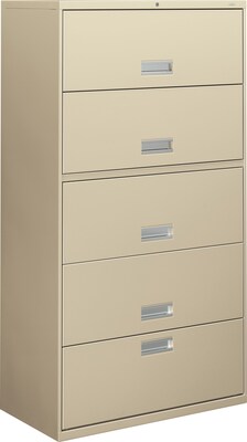 HON 600 Series 5 Drawer Lateral File Cabinet with Receding Doors, Letter/Legal, Putty, 36W (HON655LL)
