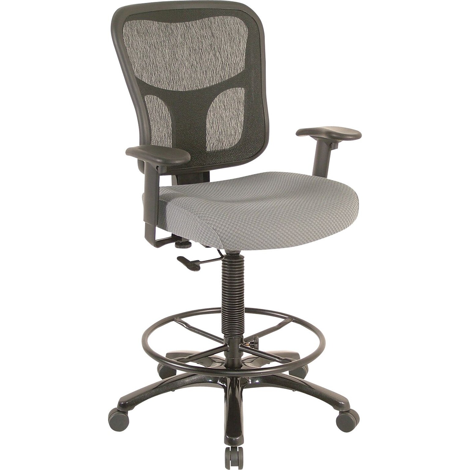Tempur-Pedic Fabric Drafting Stool with Backrest and Footrest with Lumbar Support, Gray (TP8200-GREY)