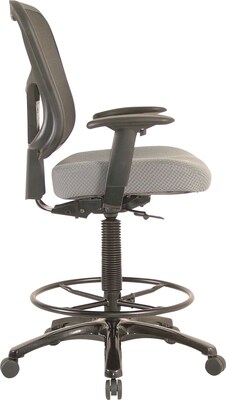 Tempur-Pedic Fabric Drafting Stool with Backrest and Footrest with Lumbar Support, Gray (TP8200-GREY