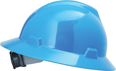MSA V-Gard Polyethylene Ratchet Suspension Full Brim Hard Hat, Blue (475368)