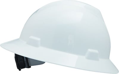 MSA V-Gard Polyethylene Ratchet Suspension Full Brim Hard Hat, White (475369)