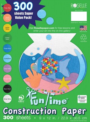 Roselle Vibrant Art Heavyweight Construction Paper, 76 lb., Assorted, 9 x 12, 300/Pk