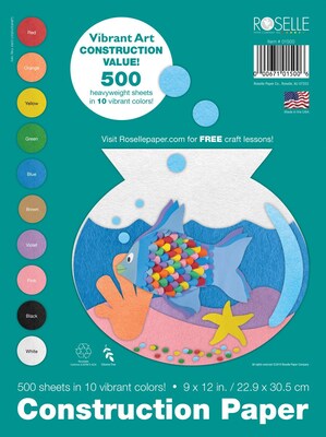 Roselle Vibrant Art Construction Paper, Assorted, 9" x 12", 500 Sheets (01500)