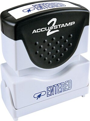 Accu-Stamp2® One-Color Pre-Inked Shutter Message Stamp, ENTERED, 1/2 x 1-5/8 Impression, Blue Ink