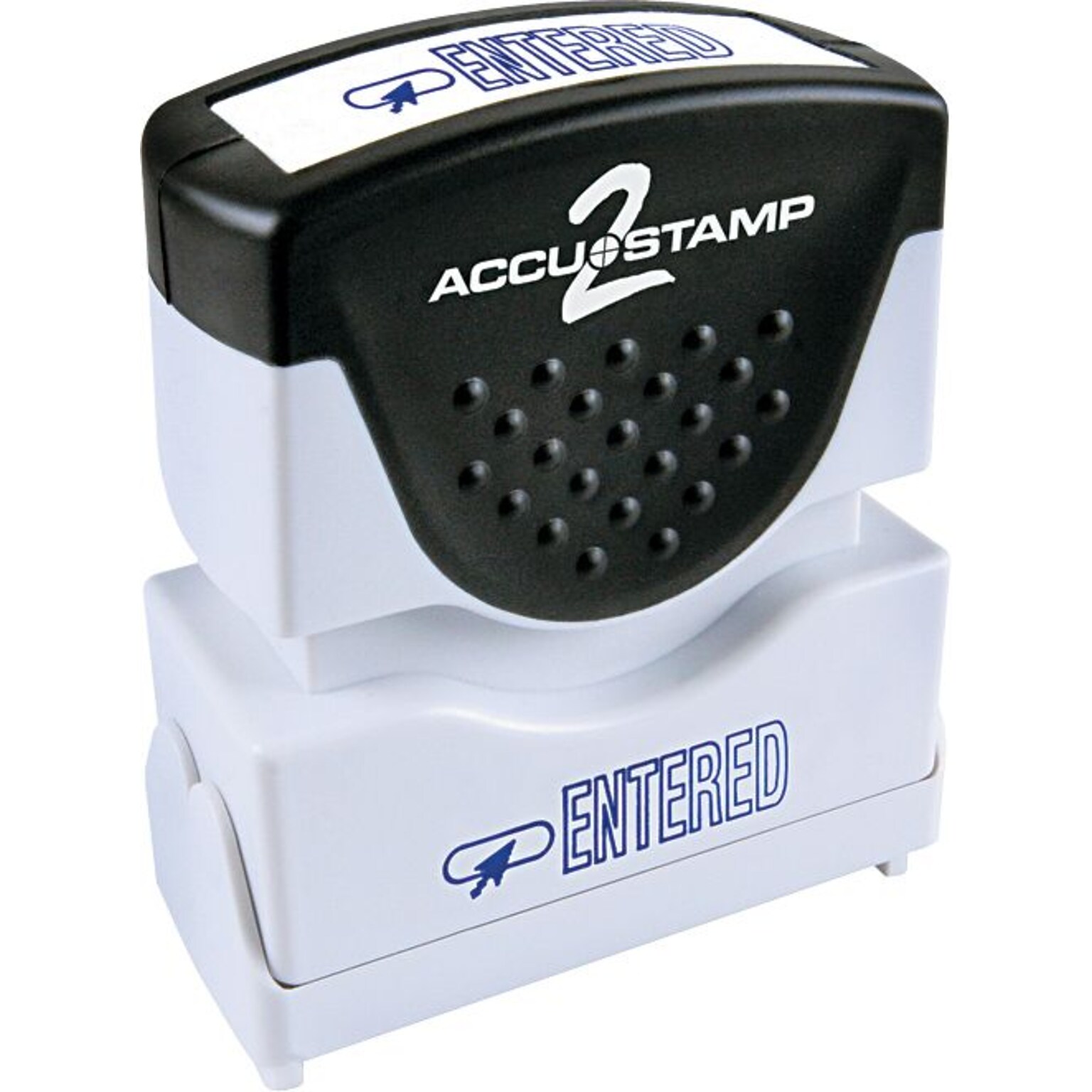 Accu-Stamp2® One-Color Pre-Inked Shutter Message Stamp, ENTERED, 1/2 x 1-5/8 Impression, Blue Ink (035573)