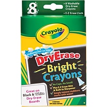 Dry Erase Crayons, Washable, Assorted Bright, 8/Pk