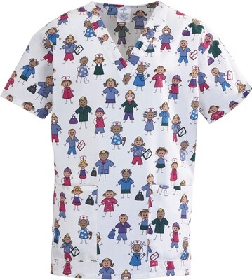 ComfortEase™ Ladies Two-pockets V-neck Scrub Tops, Stick People Print, 2XL