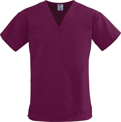 ComfortEase™ Ladies Two-pockets V-neck Scrub Tops, Wine, XS