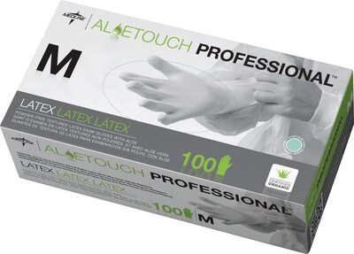 Aloetouch® Powder-free Latex Exam Gloves, Green, Small, 9" L, 100/Box