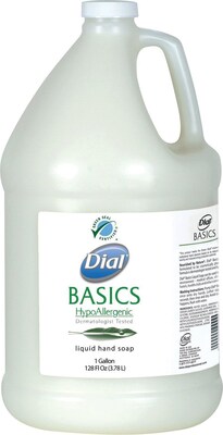 Dial® Basics Hypoallergenic Liquid Hand Soap, Honeysuckle, 128 oz., 4/CS