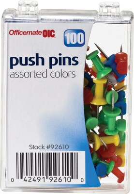OIC® Push Pins, 1/4 Plastic Heads, Assorted Colors
